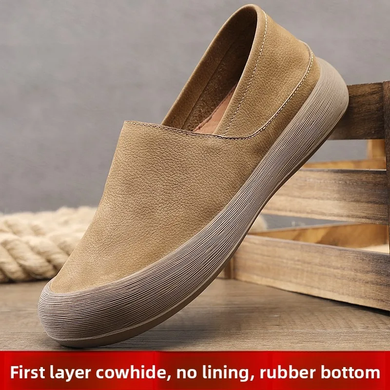 

2026 Designer Loafers Men High Quality Men's Casual Leather Shoes Thick Soled Round Toe Trendy Men's Shoes Suede Leather Loafers