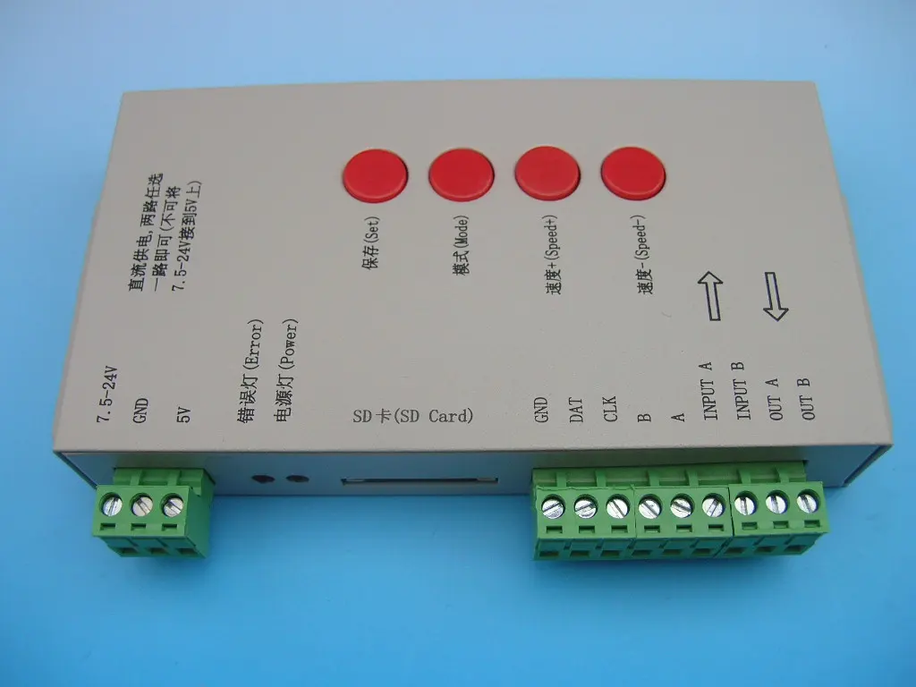 T-1000S Programmable LED Pixel Controller SD Card Dimmer DC5-24V Support for WS2801 WS2811 SK6812 UCS1903 LPD6803 Max 2048Pixels