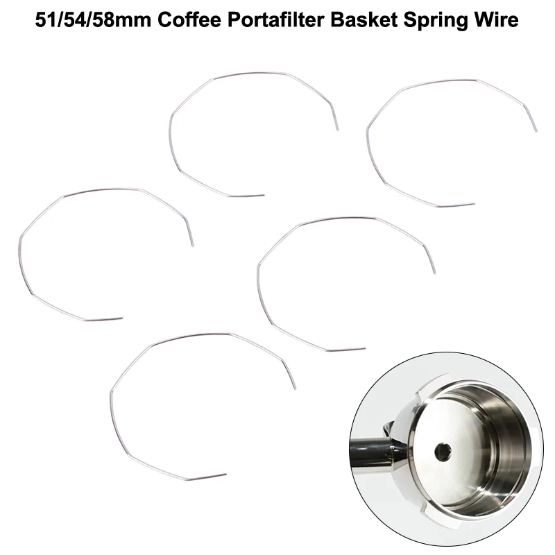 5-piece coffee portafilter basket spring clip cable, dimensions 51/54/58mm, suitable for espresso machines.