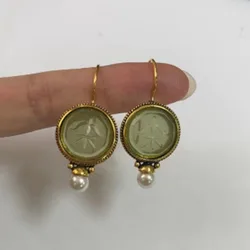 New Square Shape Dangle Earrings Green Color New Vintage Trend Pearl Earrings Sweet Elegant Green Zircon Earrings for Women
