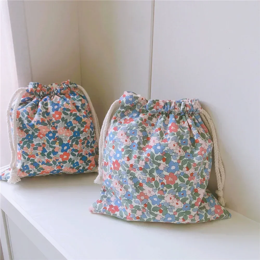 BBY154 Floral Drawstring Cosmetic Bag for Women Portable Cotton Makeup Organizer