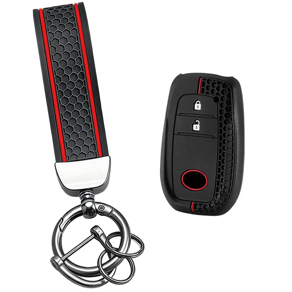 Arc Contour Hex Red Sleeve With Keychain For Toyota Prius LC200 LC300 Bendable Tear-resistant Silicone Smart Key Protector Cover