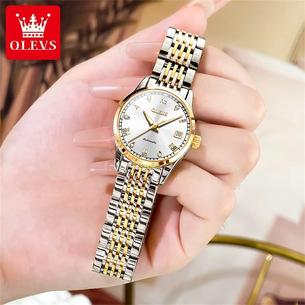 OLEVS High-end Luxury Women\'s Watches 3M Waterproof Stainless Steel Strap Business Automatic Mechanical Wrist Watch for Women