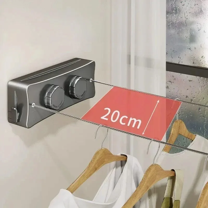 Stainless Steel Retractable Clothes Line 5.1M Double Wire Design Wall Fixed Hanger For Home Balcony Laundry Clothes Drying Use