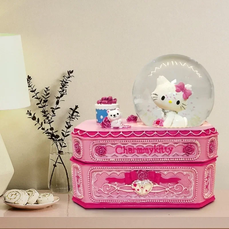 Sanrio charmmy Hello Kitty ลูกบอลคริสตัลใหม่กล่องเก็บเครื่องประดับสวยงามความจุขนาดใหญ่ตั้งโต๊ะเครื่องประดับของขวัญวันเกิดเด็กผู้หญิง