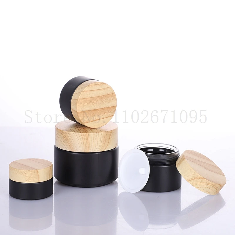 6 20PCS/LOT Wood Grain Clear Frosted Brown Glass Face Cream Jar Separate Refillable Cosmetics Bottle