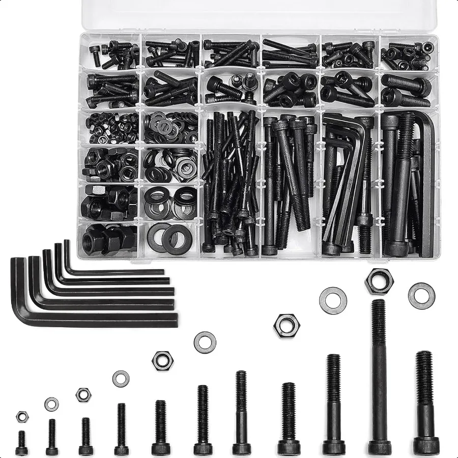 

434PCS M5 M6 M8 M10 M12 Metric Bolt Assortment 12.9 Grade Cylindrical Head Screws Nuts and Washers Hex Socket Head Cap hine Scr