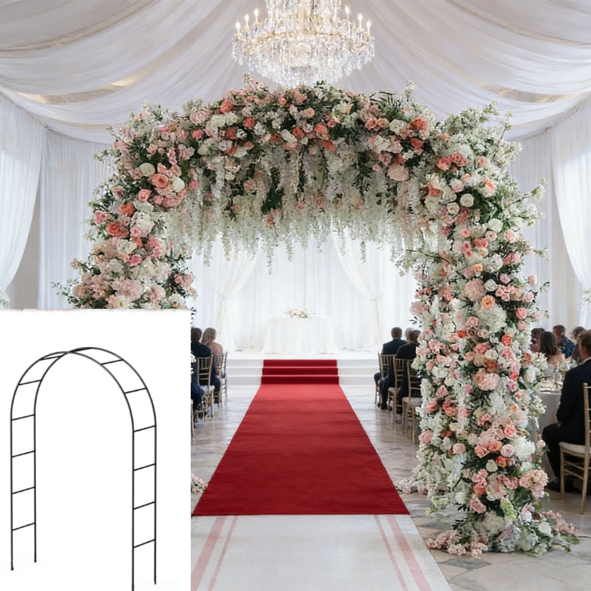 

Металлическая арка для свадьбы / Стойка для вьющихся растений - Регулируемый фон для цветов, Павильон для церемоний, Опора для ветвей с основанием на стойке