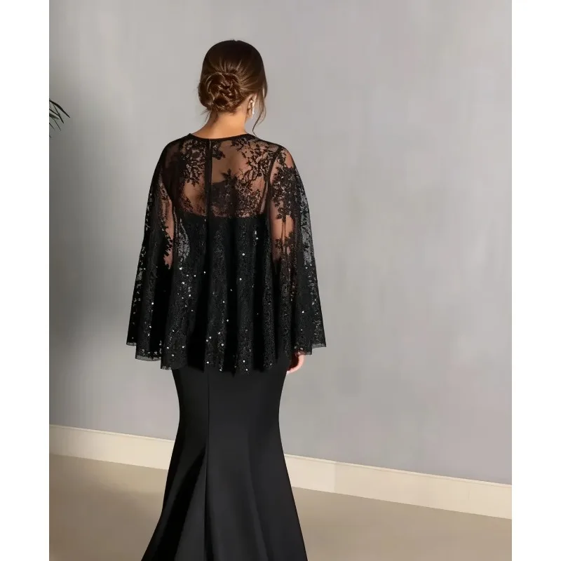 Elegant Black Lace Evening Dress High Neck Mermaid Party Gown African Independent Lace Prom Dress Vestdos De Fiesta Customized