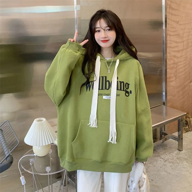 Women's 2026 Fleece Lined Hoodie Thick Warm Pullover Sweatshirt Braided Drawstring Loose Casual Streetwear Autumn Winter Top