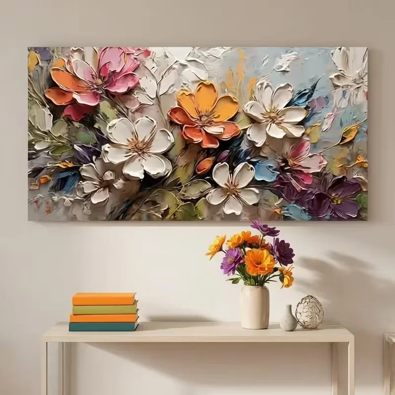 Large-sized 1pc frameless Canvas Painting 2D/flat 1pc 27.55inch*55.11inch/70cm*140cm Frameless Modern Flower Art Canvas Poster f