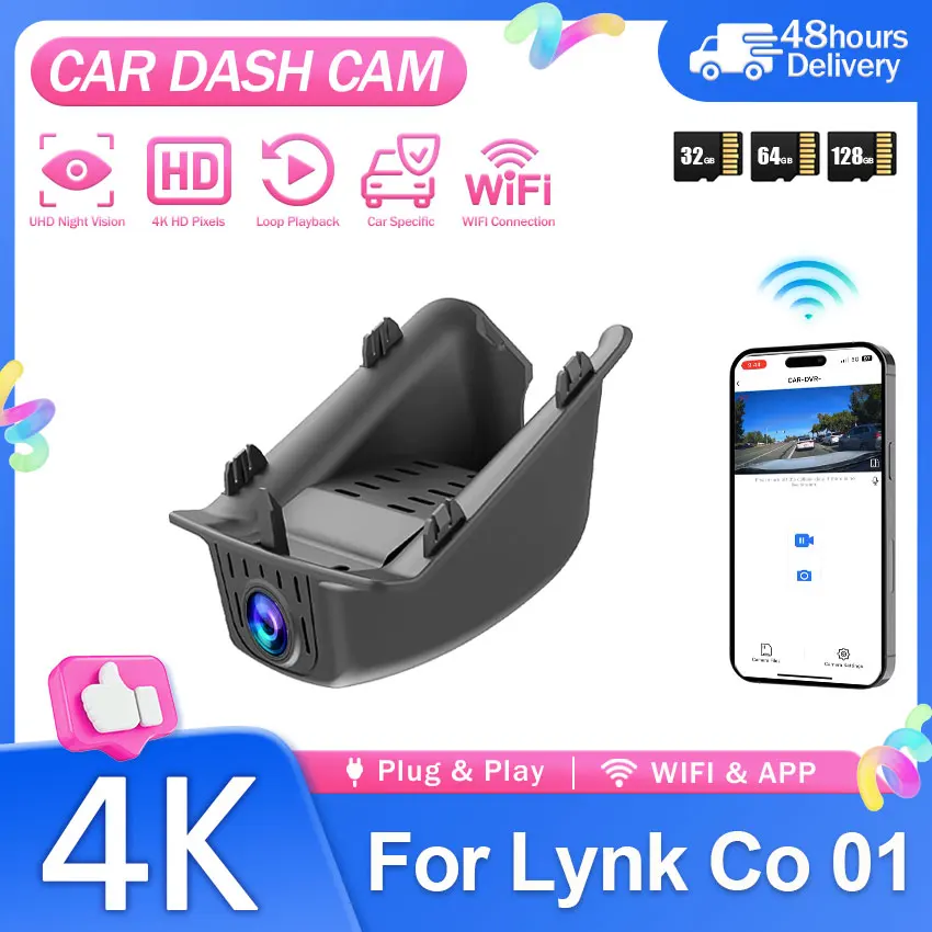Wifi HD Plug And Play Night vision Dash Cam 4K Car DVR For Lynk & Co 01 2021-2024 APP Control car camera