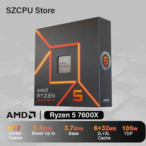 AMD Ryzen 5 7600X Nuova CPU R5 7600X 4,7 GHz 6 core 12 thread 5NM L3=32M 100- 000000593   Presa AM5 Sigillata Senza dispositivo di raffreddamento