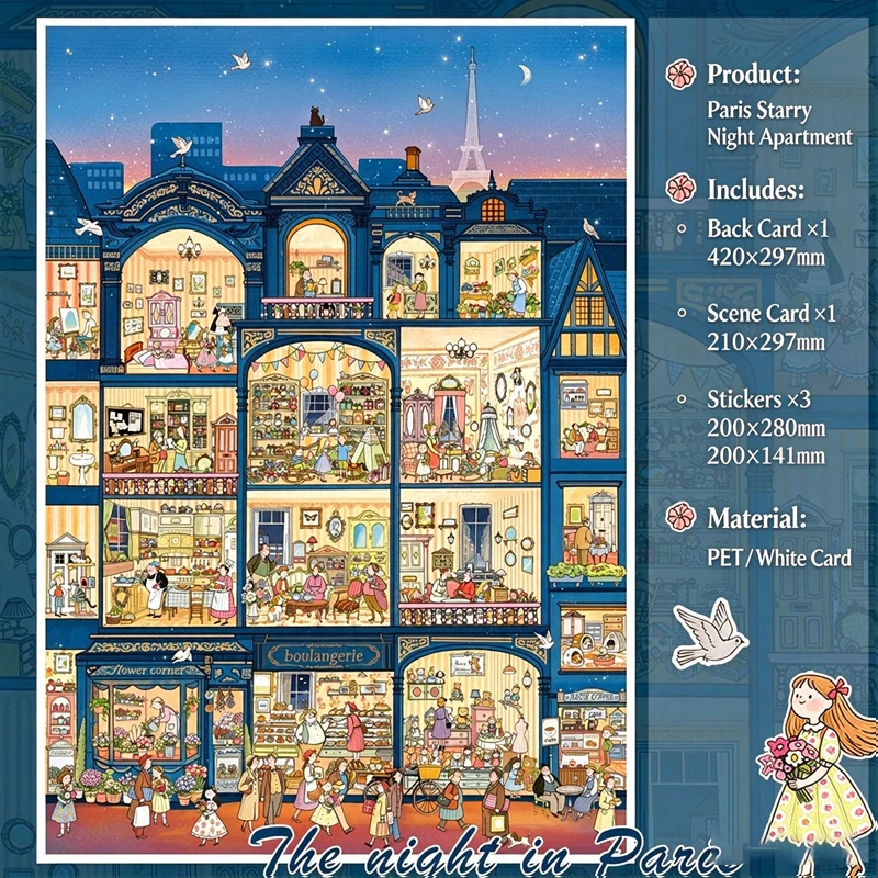 2.5D Layered Sticker Set of Retro European Town Scenes - Architecture, Old Houses, Family Life, Bookstore, Bakery, PET