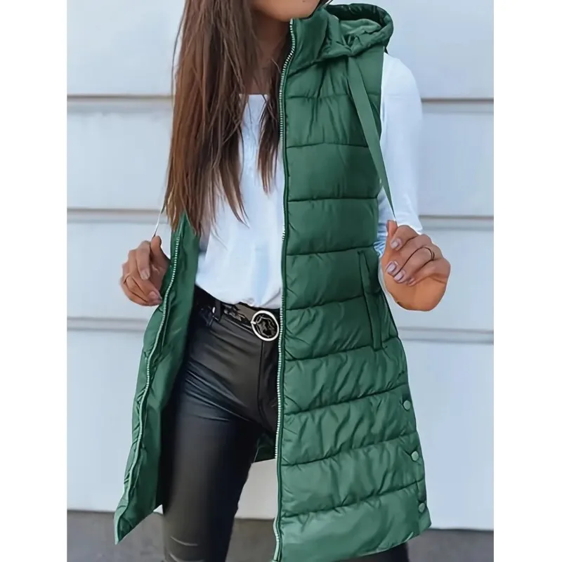 

Fashion Outdoor Vest Hooded Jacket Women's Quilted Coat 2025 Winter Solid Color Sleeveless Zipper Light Weight Outdoor Outfits