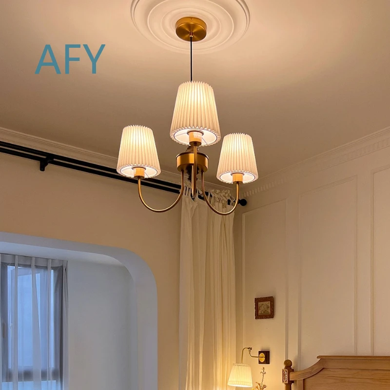 French Cream Wind Pendant Lamp for Living Room Bedroom Study Restaurant High End American Medieval Beige Fabric Ceiling Light