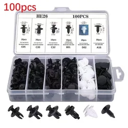 100 Stuks Plastic Bumper Clips Auto Clips Klinknagels Bevestigingsmiddelen Auto Push Type Pin Retainer Trim Kit met Fastener Remover