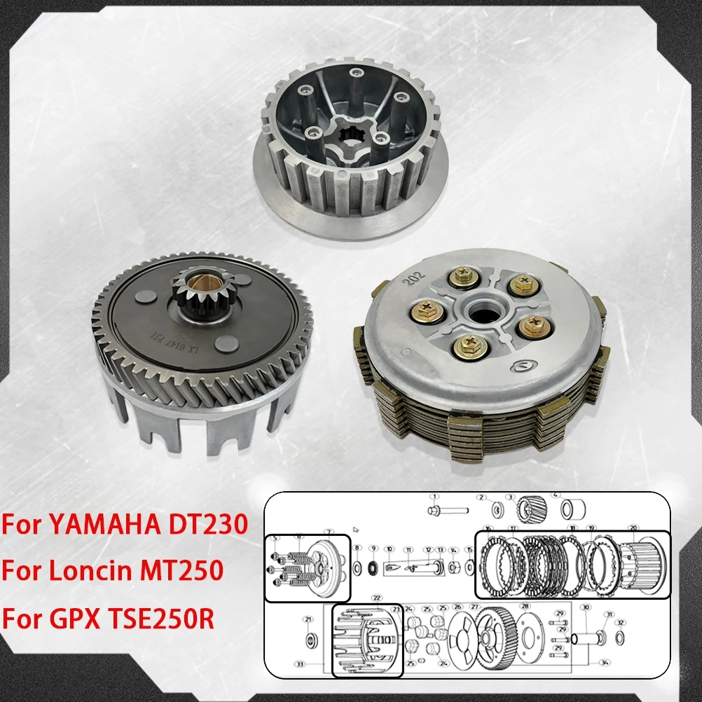Accesorios de motocicleta, conjunto de embrague, cesta de embrague, manga de cubo de engranaje exterior, buje interior para YAMAHA DT230 LONCIN MT250 GPX HENGJIAN