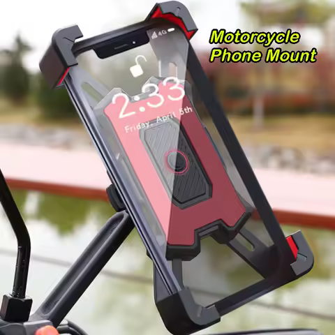 Motorcycle Phone Mount, Bike Mobile Holder, Handlebar Rearview Mirror Clip for Bicycle Scooter, iPhone More 4.8-6.8" Cell Phones
