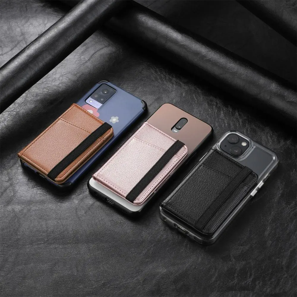 

Universal Mobile Phone Card Bag High Quality Leather Adhesive Back Sticker Wallet Creative Multifunctional Card Clip