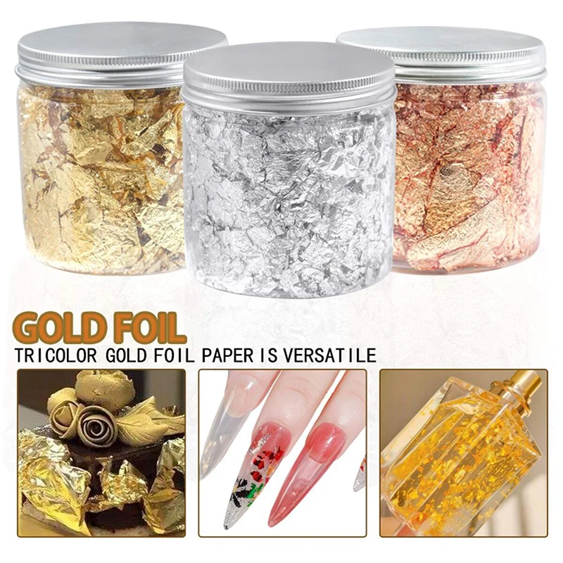 3G Nail Art Decoration Gold Silver Copper Foil Sequins Glitter Leaf Flake Sheet Bulk Foil Paper For Gilding Manicure Accessories