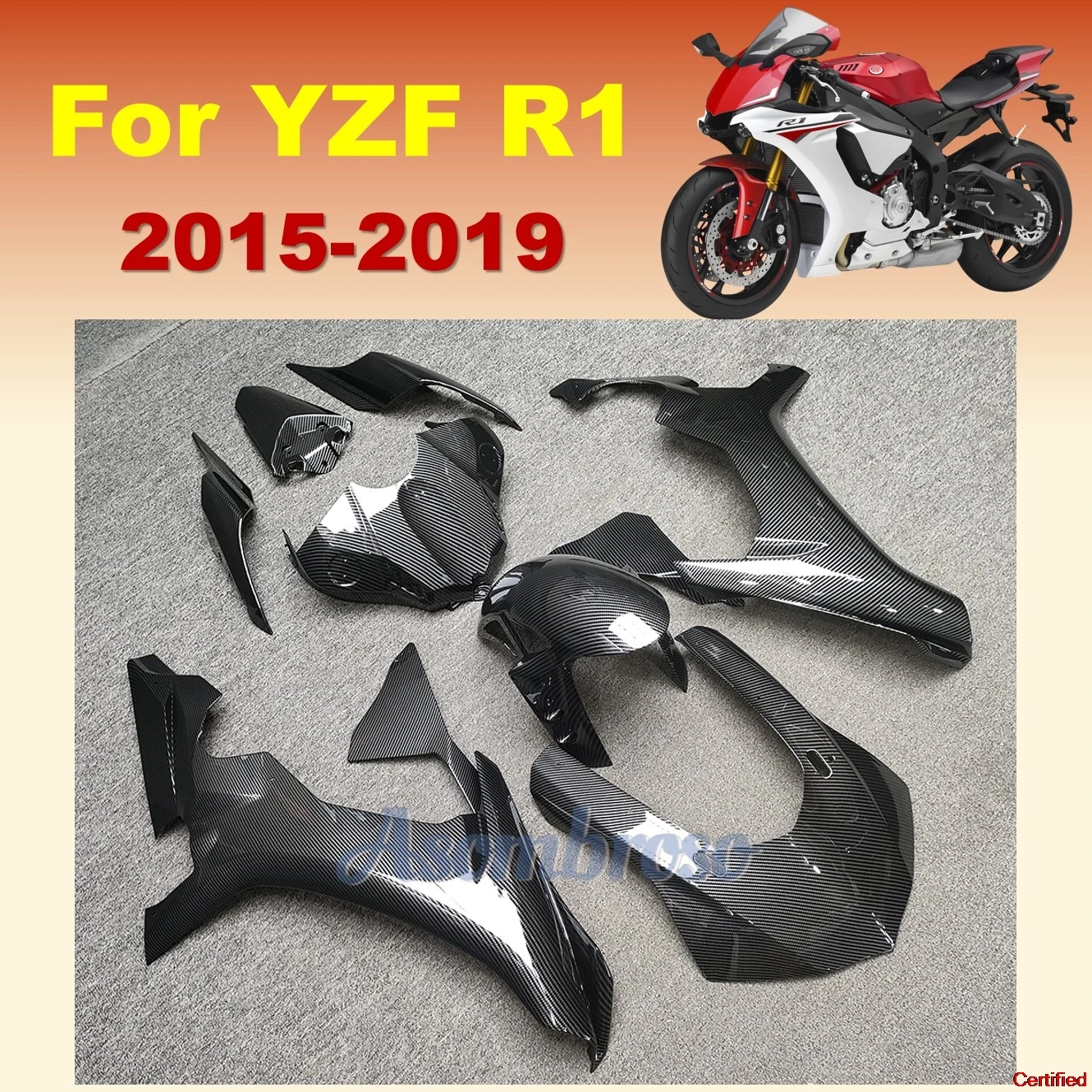 Motorcycle Fairing Kit Suitable for Yamaha YZF-R1 2015 2016 2017 2018 2019 YZFR1 15 16 17 18 19 Carbon Fibre Black