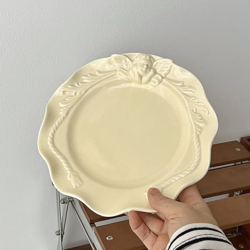 النمط الفرنسي لوحة سيراميك نمط الإغاثة كعكة مستديرة أطباق الحلوى مطعم المنزل المطبخ لطيف أدوات المائدة أطباق تقديم الخبز #6