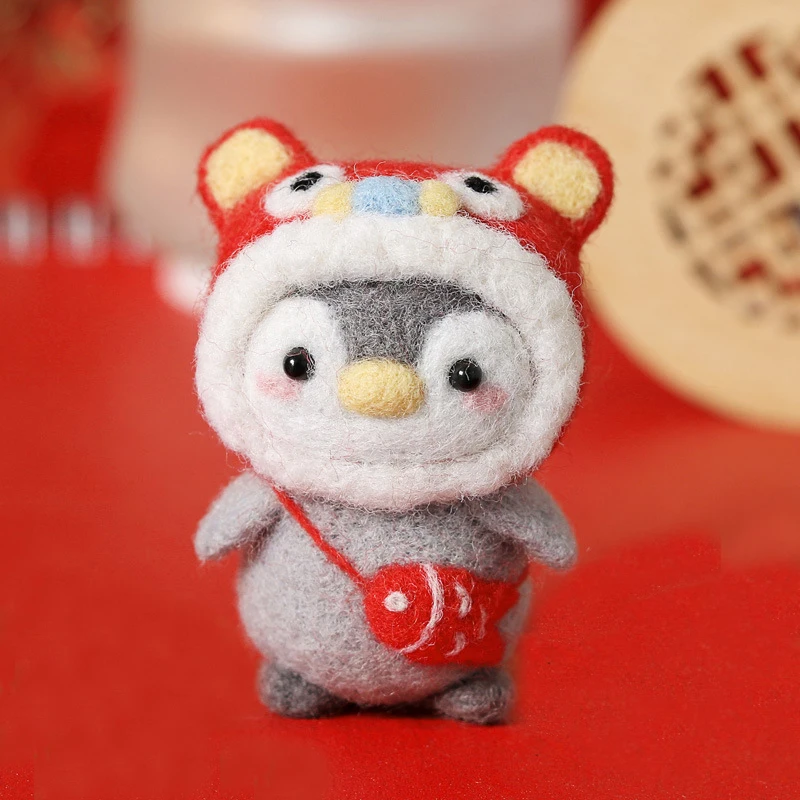 Cartoon Penguin Wool Felt Material Bag Small Animal Dolls Material Package DIY Handmade Unfinished Felt Kit Bag Keychain Pendant