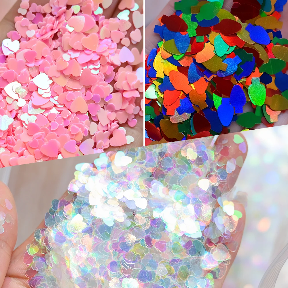 10g Laser Olografico Glitter Per Unghie Lucido Scintillante Amore Cuore Unghie Artistiche Paillettes Ultra-sottile Spangle Paillette Manicure FAI DA TE Glitters