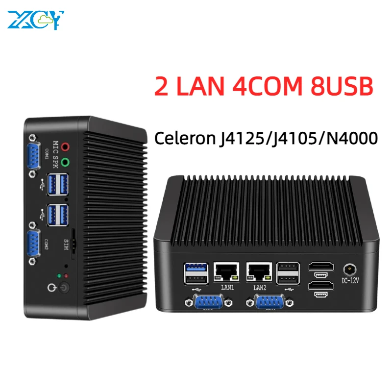 Industriële Mini PC Fanless Celeron J4125 J4105 Quad-Core N4000 2 LAN 4 COM Desktop Computer Windows 10 Pro Linux WIFI minipc
