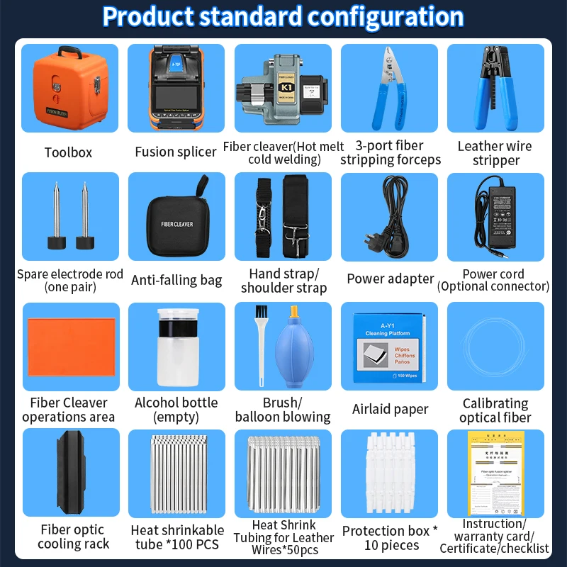 A-70F ستة محركات انصهار الألياف البصرية جهاز الربط SM MM 10 لغات شاشة تعمل باللمس الألياف البصرية آلة لحام الأساسية المدمج في VFL OPM