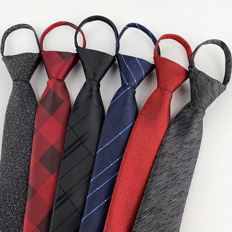 7cm Zip Necktie Men's Business Wedding Tie Dot Neckwear Knot Ready Solid Lazy ZIPPER TIE Suit Accessories  Strip Formal Red Blue