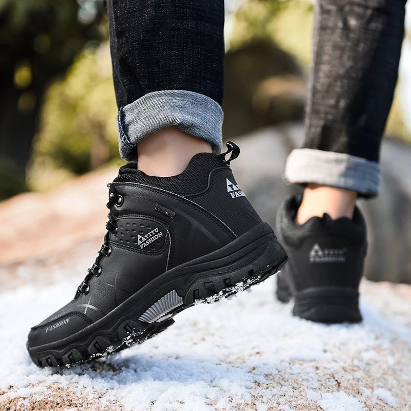 Brand Men Winter Snow Boots Waterproof Leather Sneakers Super Warm Men\'s Boots Outdoor Male Hiking Boots Work Shoes Size 39-47