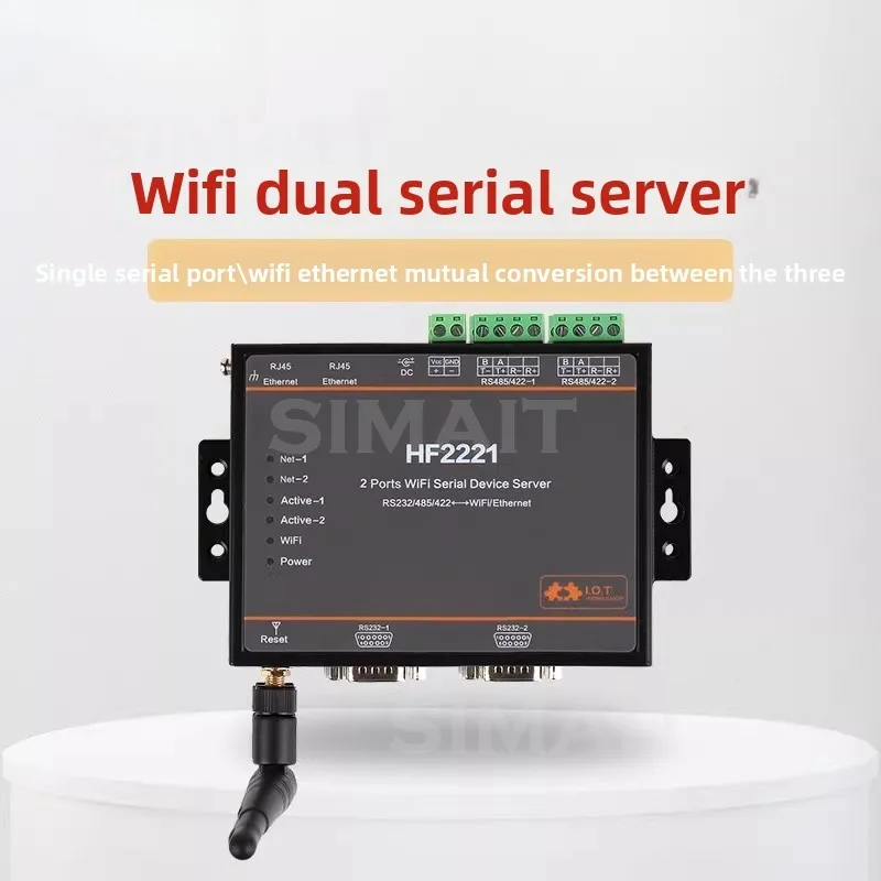 Industrial 2-Port Serial Device Server RS232/RS422/RS485 to Ethernet/Wi-Fi Converter TCP/IP Telnet Modbus