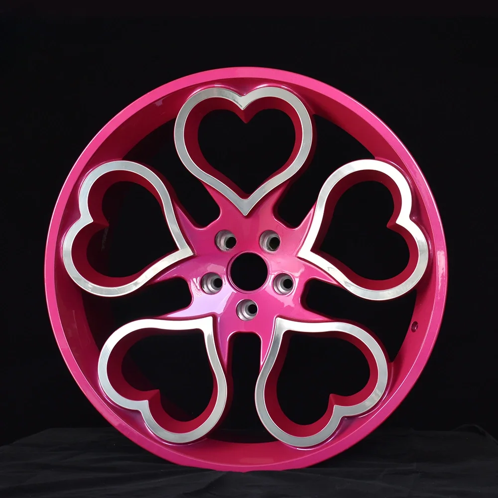 Pengzhen custom 4x100 pink car rims with hearts shape alloy wheels 16 inch 4 hole for smart four two