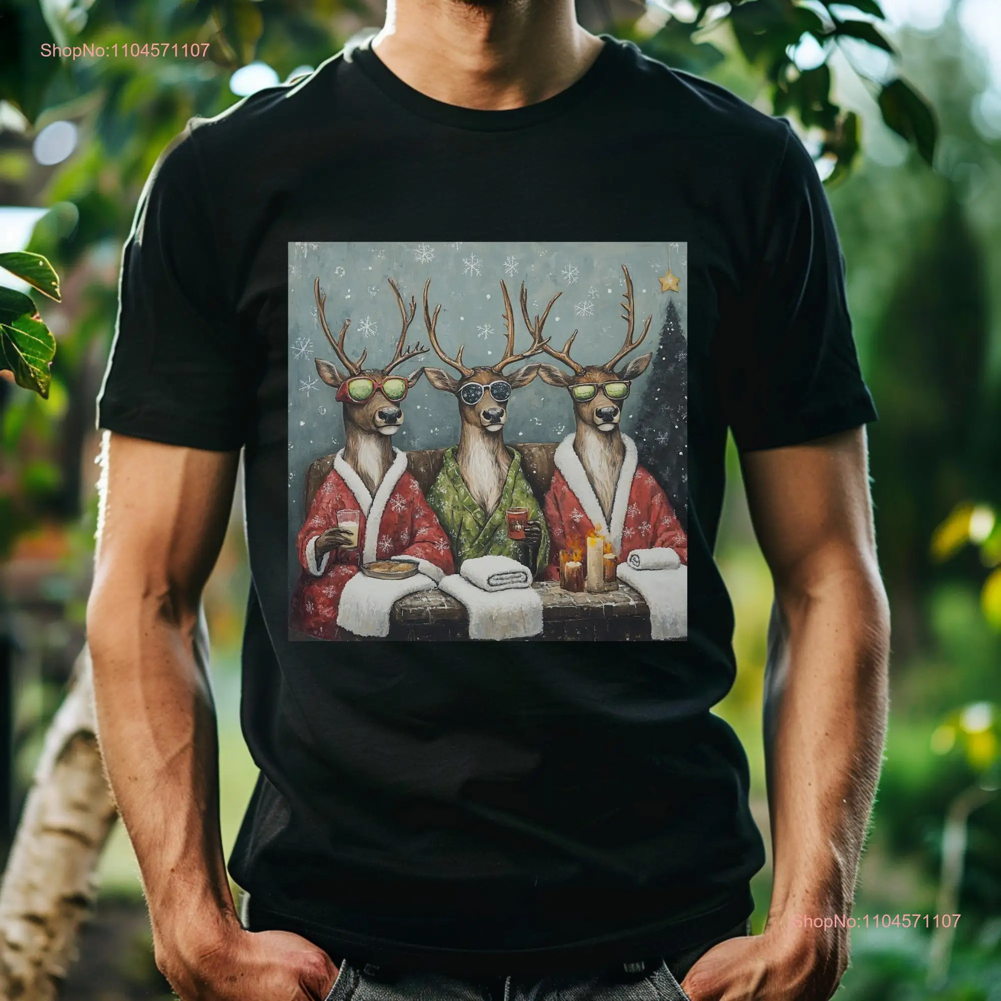 Christmas Spa for Reindeers T Shirt Reindeer Ornaments Theme Animal Art Casual Idea long or short sleeves