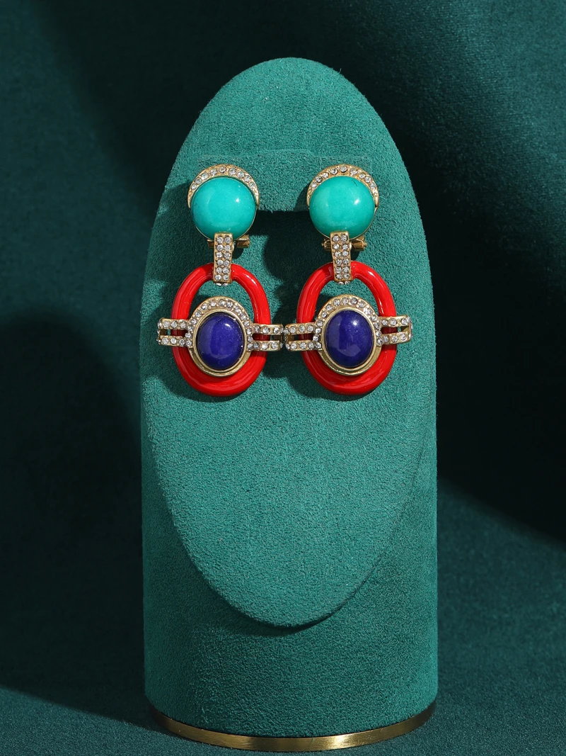 Around Green Agate And Blue Glaze Drop Earring Vintage Large Pendant Jewelry Female Classic Designer Accessories 2026 New Trends