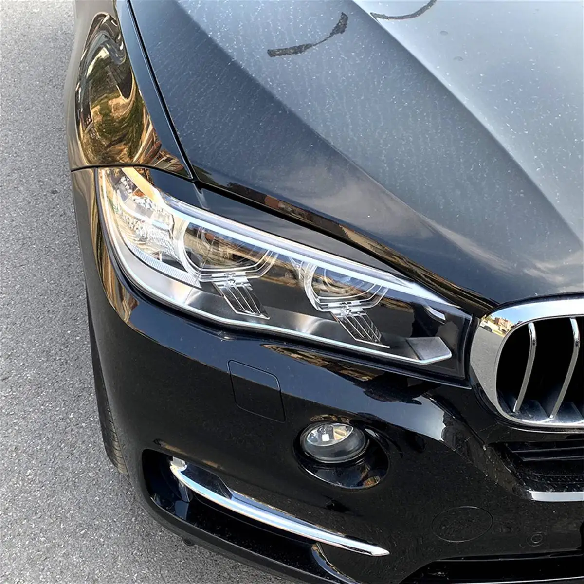 2X Car Headlight Lid Eyebrows Headlight Eyelids Decor Head Light Lamp Cover Trim Gloss Black for BMW X5 X6 F15 F16 2014 -2018