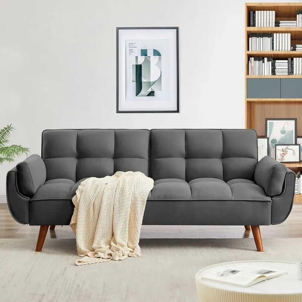 Convertible Futon Sofa Bed, Linen Sleeper Couch, 75