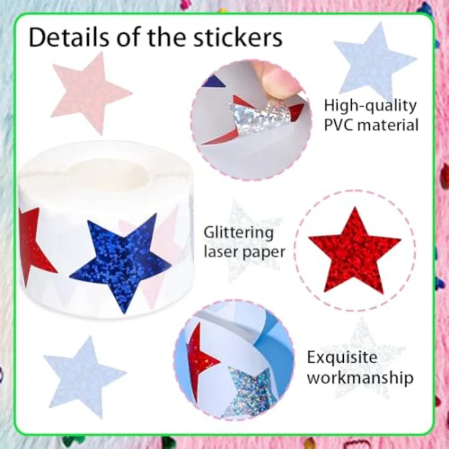 500 Pcs 4th of July Patriotic Stickers 1In American Sticker Fourth of July Label Blue Laser Glitter Star Sticker for Independen