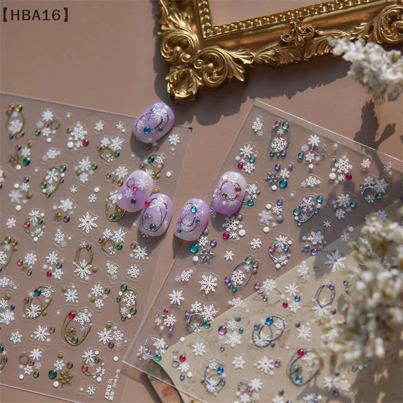 [[HBA16] لطيف ملون البولكا نقطة الثلج مسمار الفن ملصقات النساء مسمار الفن طباعة تنقش ملصقات احتفالية مسمار ديكور