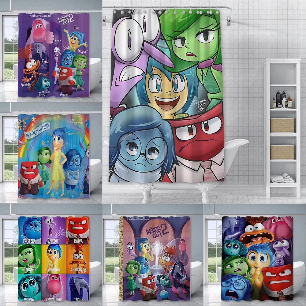 Disney Cartoon Inside Out 2 Shower Curtain Waterproof Polyester Fabric Paint Bath Curtains Home Bathroom Decor Curtain With Hook