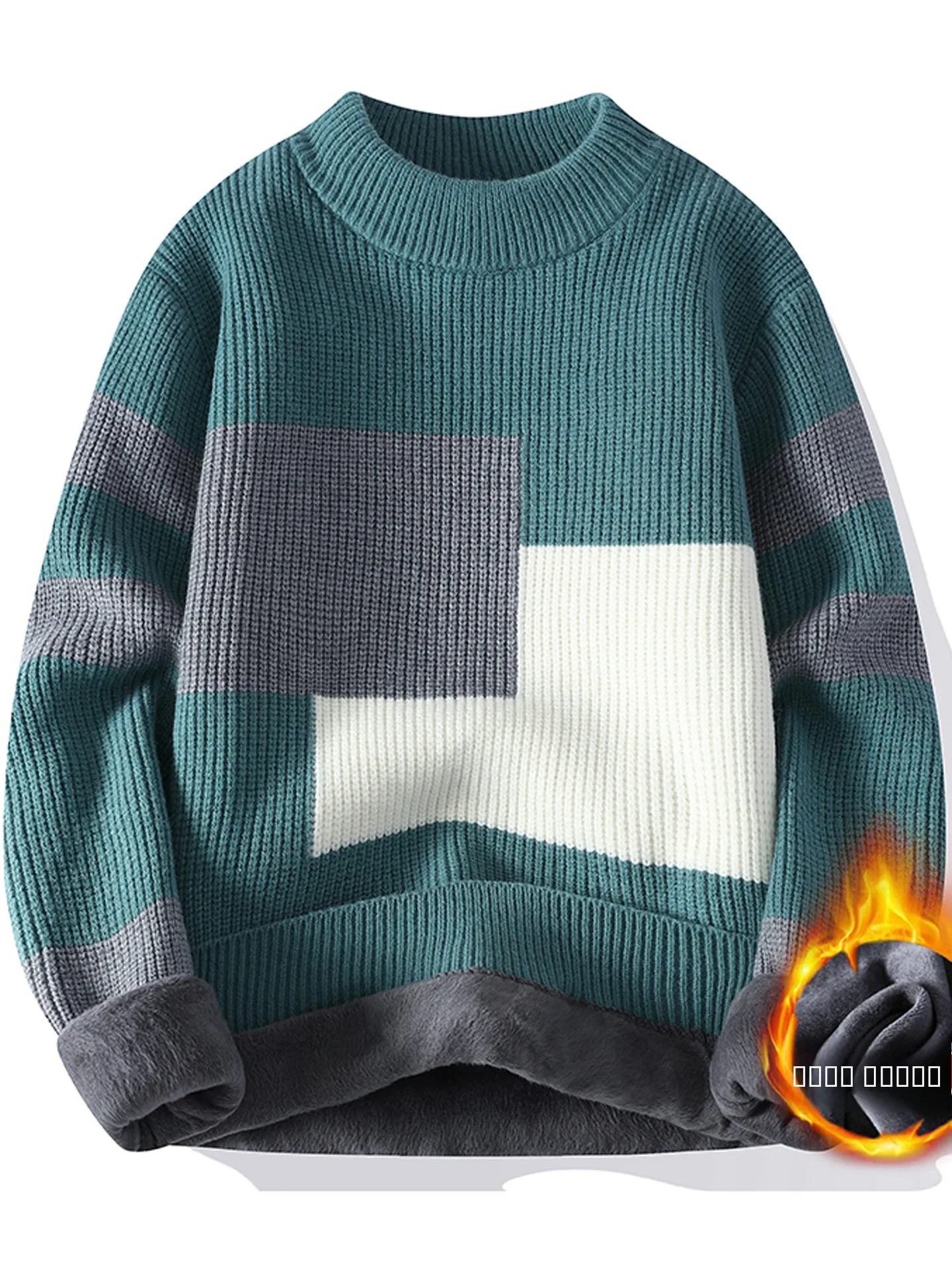 

Color Blo Knitted Sweater Men's round Ne Fce Lined Loose Fit Comfortable Warm Long Sve Autumn Winter Faionable Ca...