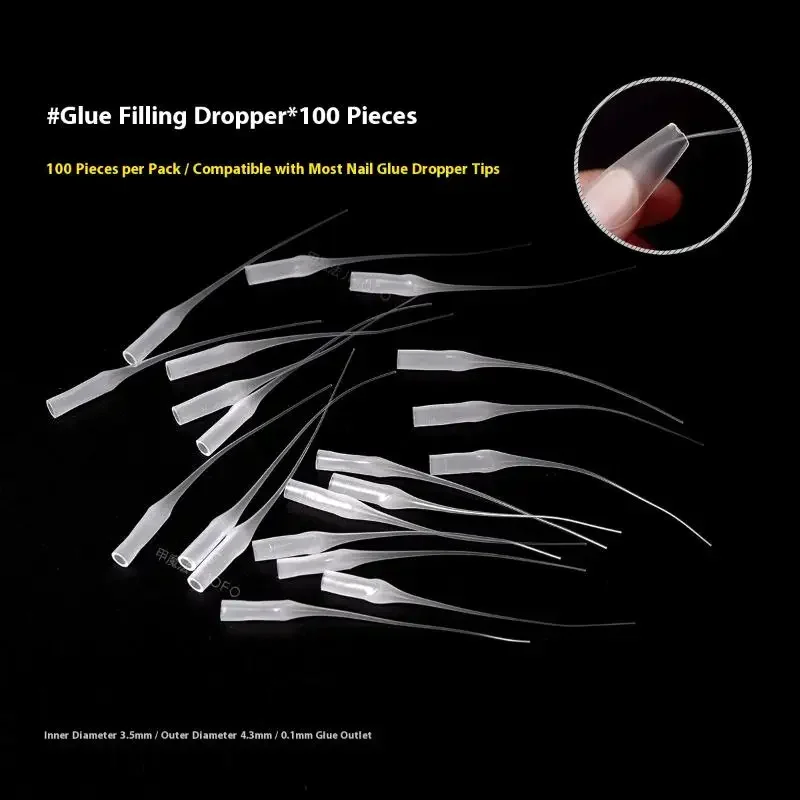 100Pcs Nail Glue Sealant Joint Filling Dropper Plastic Superfine Glue Bottle Tips Extender Precision Applicator Accessories