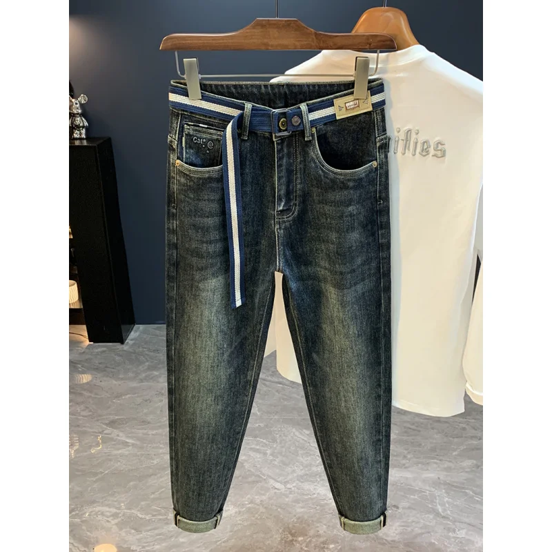 جينز هارون صغير غير رسمي أمريكي جديد لعام 2025 لأزياء الخريف للرجال ، سروال ذو قصة أرجل صغيرة مرن متعدد الاستخدامات للتخسيس