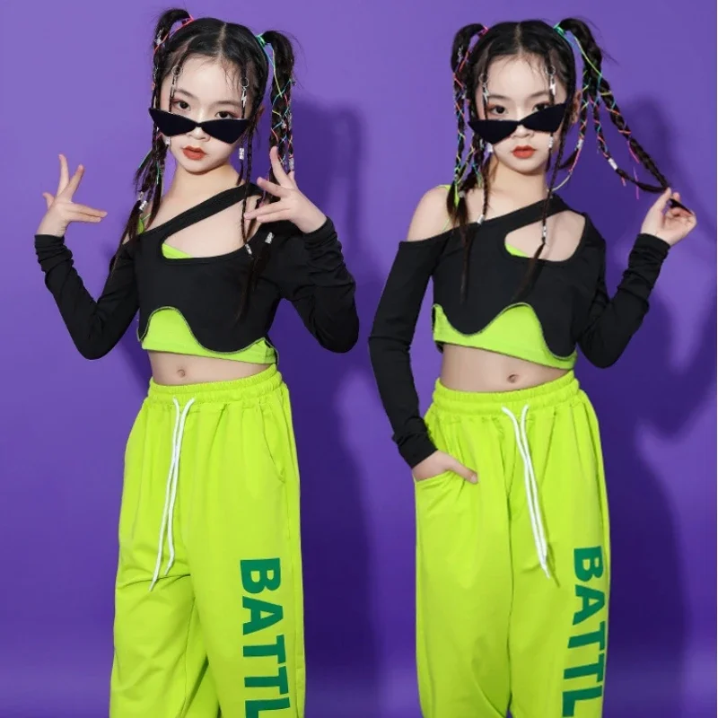 Traje de dança jazz infantil, performance de pista de meninas, conjunto de roupas da moda, dança de rua infantil, estilo hip-hop