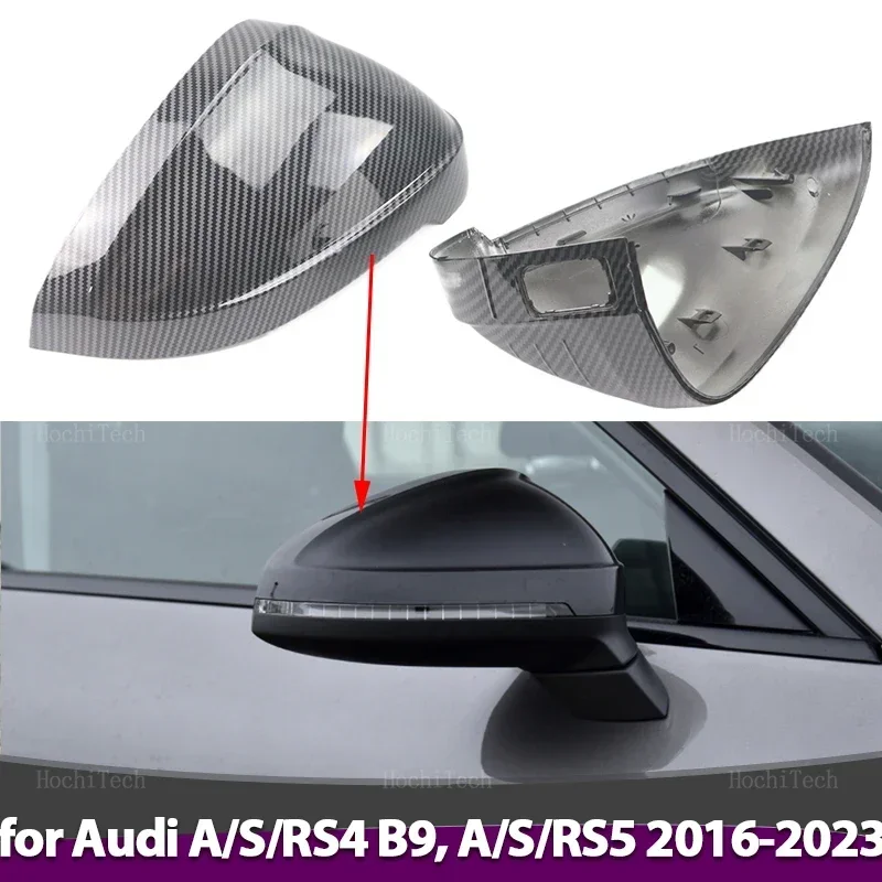 for Audi A4 B9 Quattro Sline A5 S5 RS5 Sportback Rearview Mirror Caps Side Case Trim Carbon Style Black Car Side Assist 1 Pair