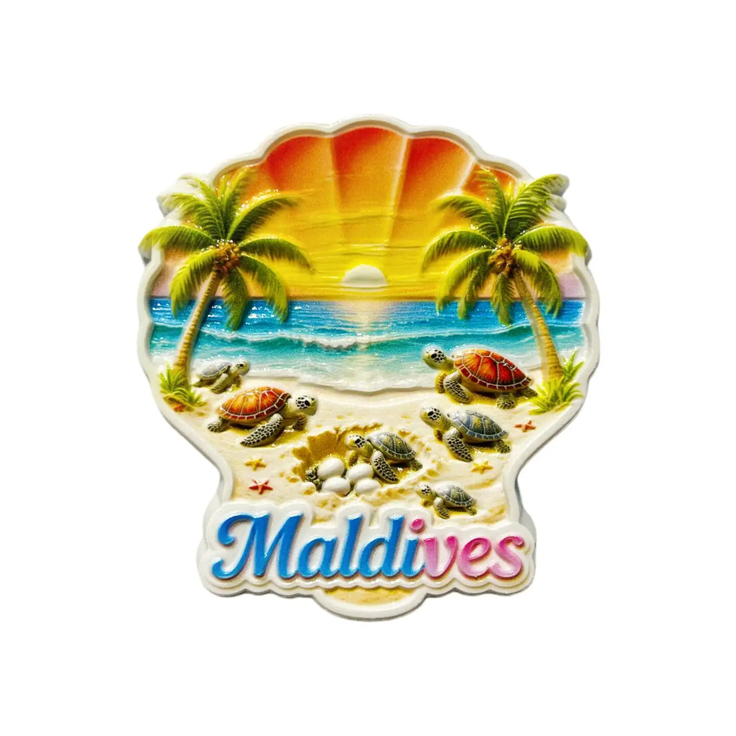 Maldives High-End Design Coconut Tree, Turtle, Sunset, Sea View, Shell Travel Souvenir Decorative Magnet Refrigerator Sticker