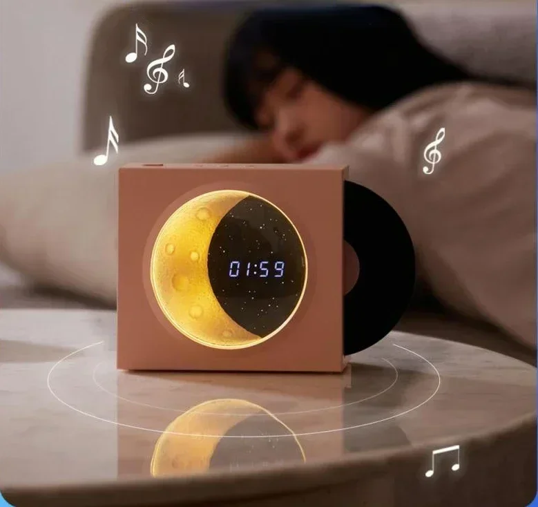 

Moon Rotating Vinyl Record Mini Subwoofer Bedroom Luxury Speaker Wireless Bluetooth Speaker Alarm Clock Audio Outdoor