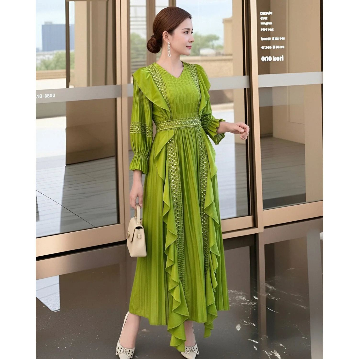 

Элегантная и строгая длинная юбка цвета хаки, новая весенняя женская плиссированная юбка-платье в стиле Мияке премиум-класса